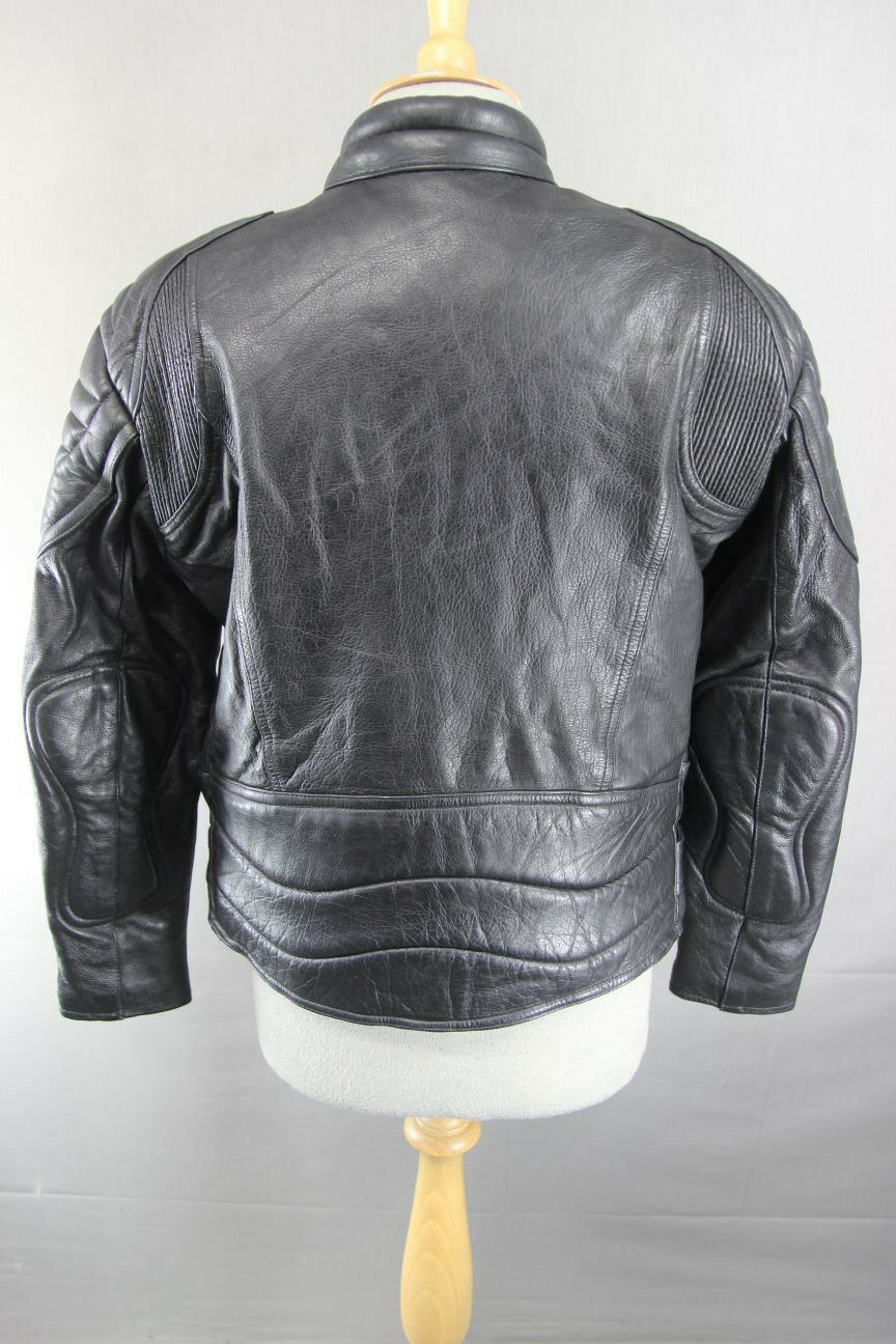 CLASSIC SKINTAN BLACK COWHIDE LEATHER BIKER JACKET 38 INCH/MEDIUM