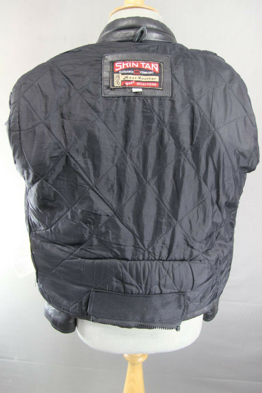 CLASSIC SKINTAN BLACK COWHIDE LEATHER BIKER JACKET 38 INCH/MEDIUM