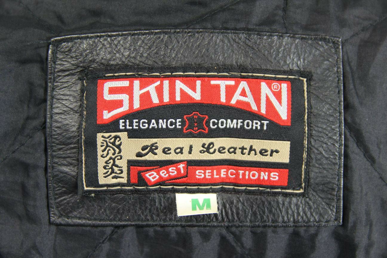 CLASSIC SKINTAN BLACK COWHIDE LEATHER BIKER JACKET 38 INCH/MEDIUM