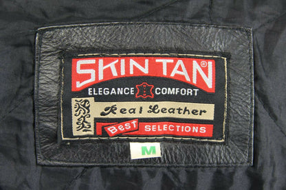 CLASSIC SKINTAN BLACK COWHIDE LEATHER BIKER JACKET 38 INCH/MEDIUM