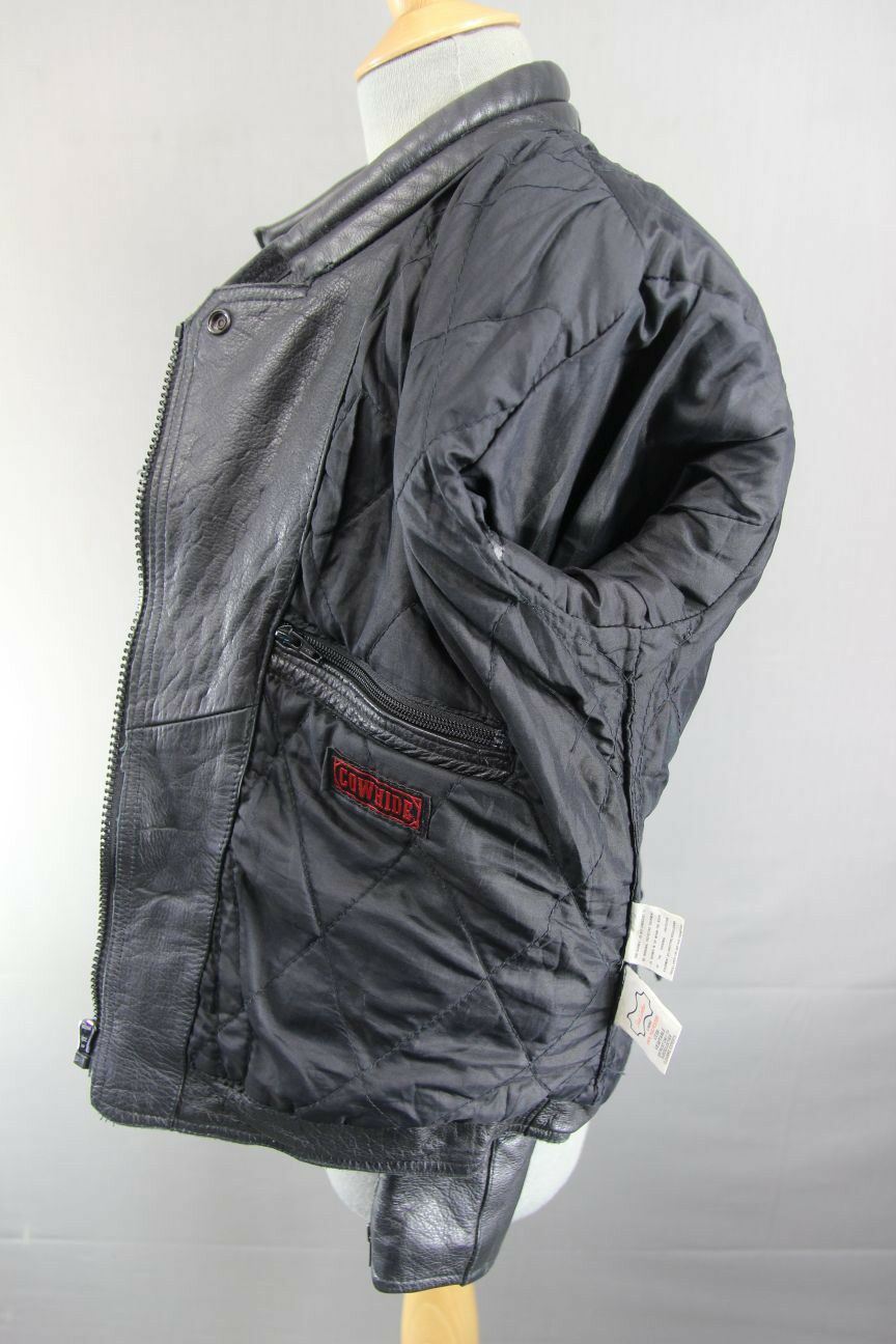 CLASSIC SKINTAN BLACK COWHIDE LEATHER BIKER JACKET 38 INCH/MEDIUM