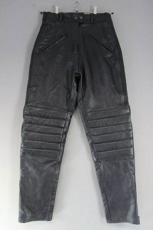JTS BLACK LEATHER BIKER TROUSERS SIZE 14: WAIST 30 INCHES/INSIDE LEG 31 INCHES
