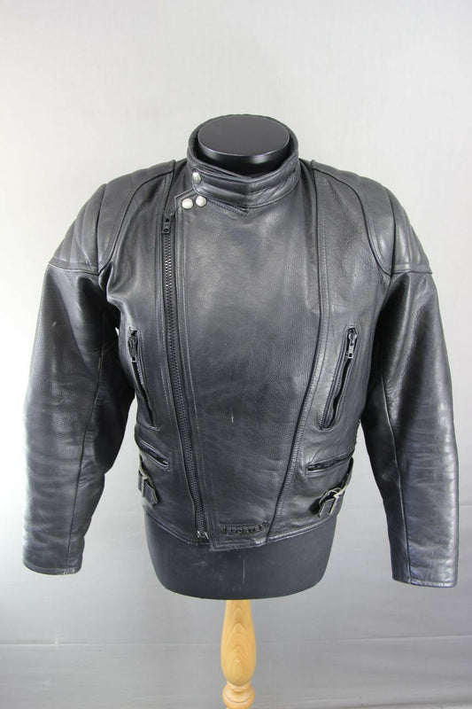BLACK LEATHER CLASSIC SPORTEX A5 BIKER JACKET 40 INCH