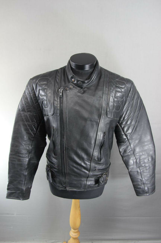 CLASSIC LAMBA BLACK LEATHER BIKER JACKET 36 INCH