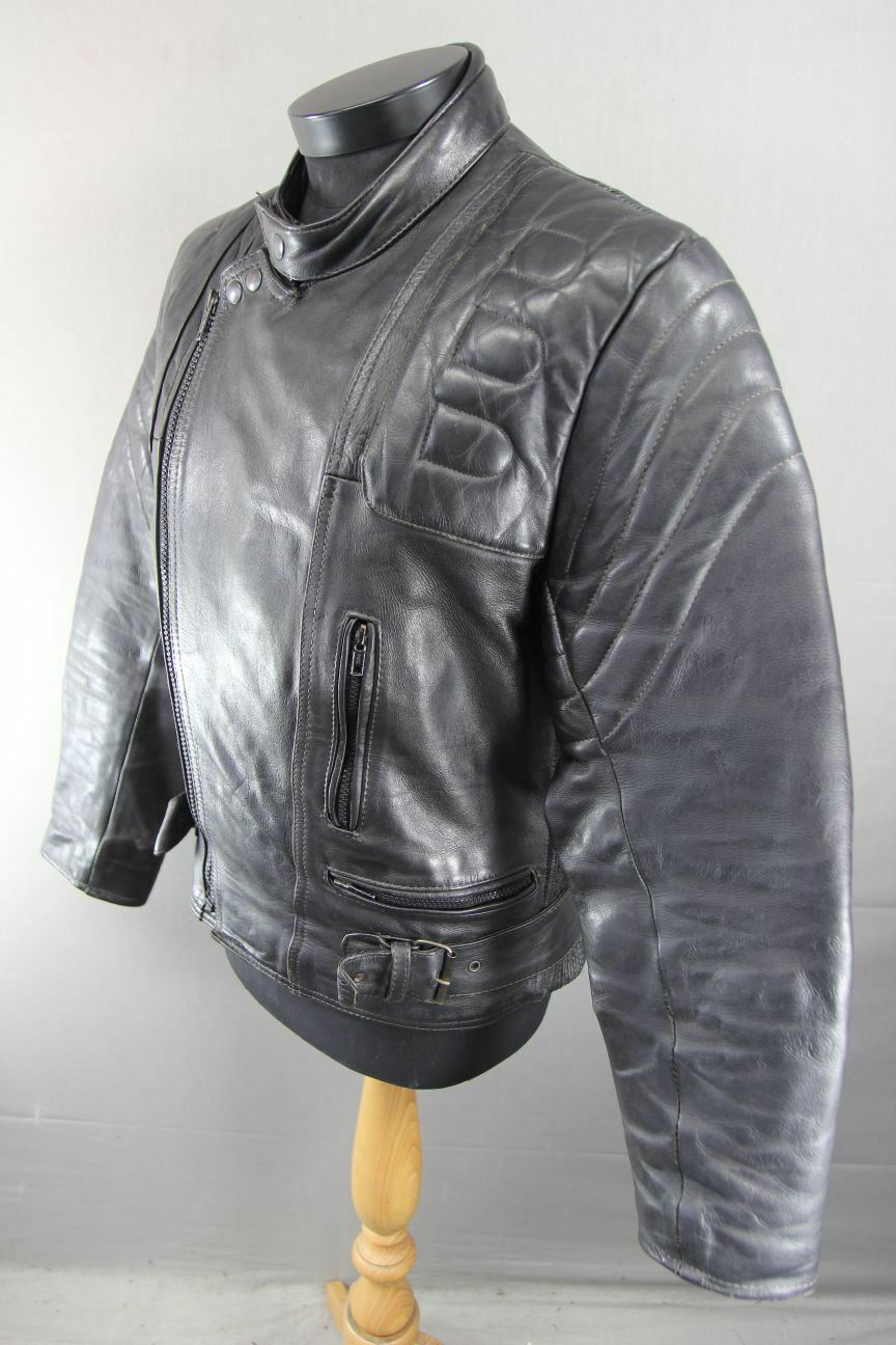 CLASSIC LAMBA BLACK LEATHER BIKER JACKET 36 INCH