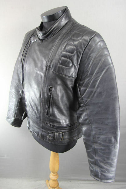 CLASSIC LAMBA BLACK LEATHER BIKER JACKET 36 INCH
