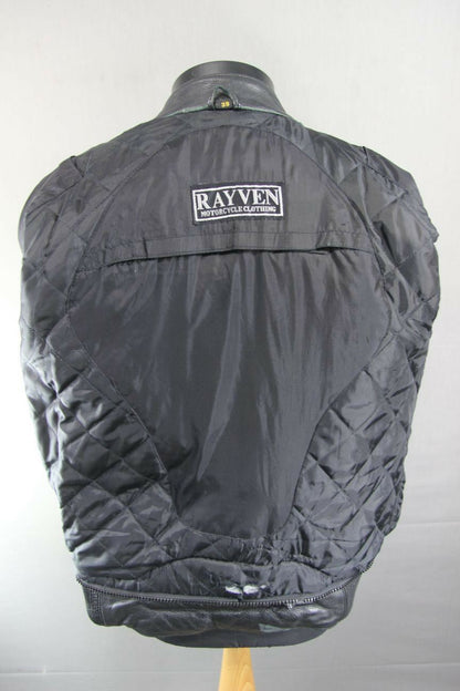 CLASSIC RAYVEN BLACK, BLUE, SILVER & WHITE LEATHER BIKER JACKET 38 INCH