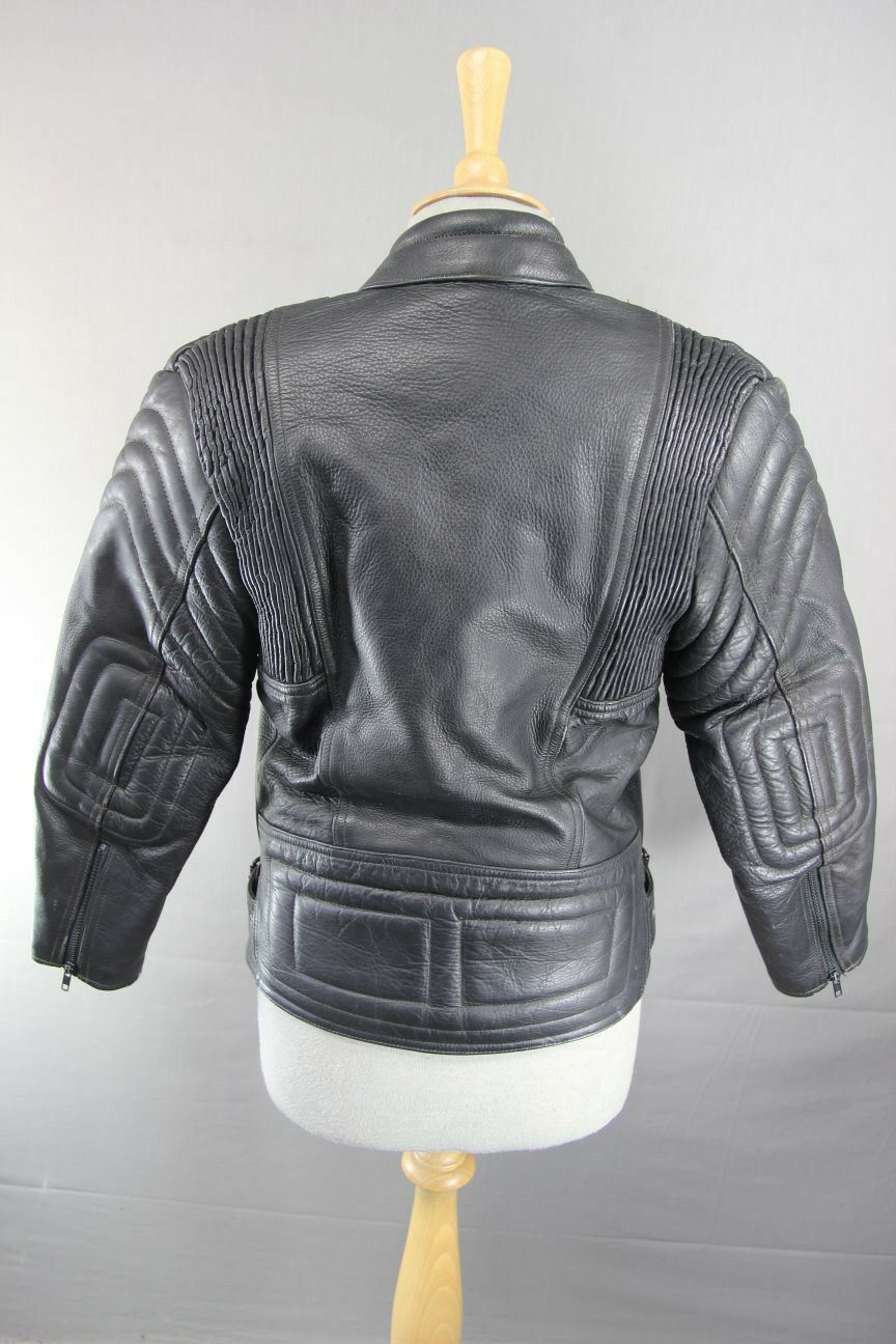 CLASSIC EURO STYLE BLACK LEATHER BIKER JACKET SIZE 12
