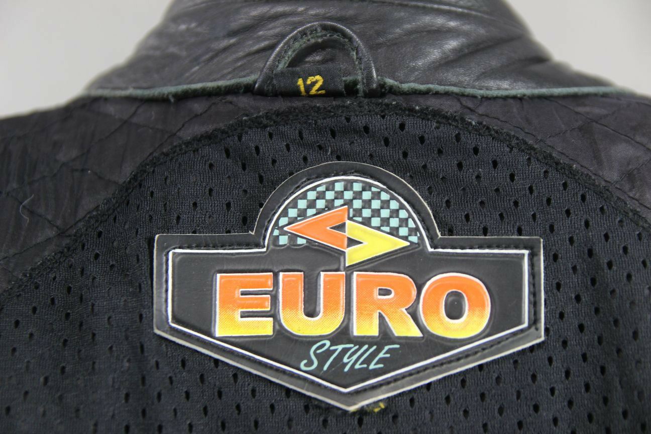 CLASSIC EURO STYLE BLACK LEATHER BIKER JACKET SIZE 12