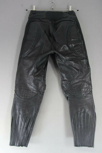SPORTEX DOLOMITE BLACK LEATHER BIKER TROUSERS - SIZE 12:WAIST 26"/INSIDE LEG 27"
