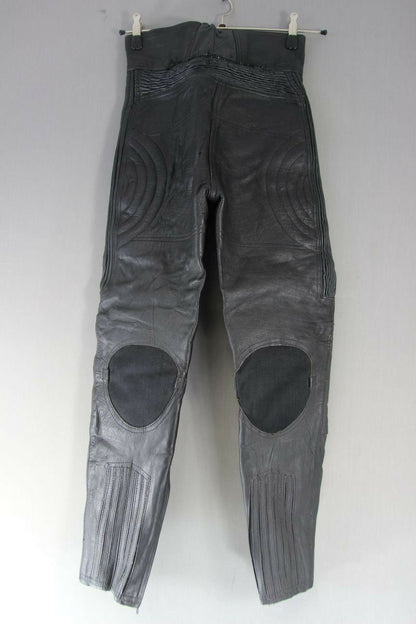J&S CLASSIC BLACK LEATHER BIKER TROUSERS SIZE 10: WAIST 28 IN/INSIDE LEG 27.5 IN