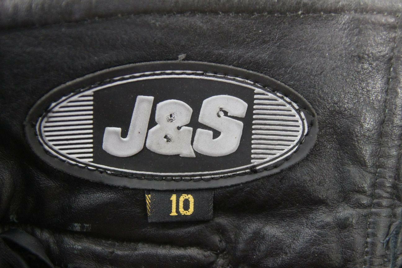 J&S CLASSIC BLACK LEATHER BIKER TROUSERS SIZE 10: WAIST 28 IN/INSIDE LEG 27.5 IN
