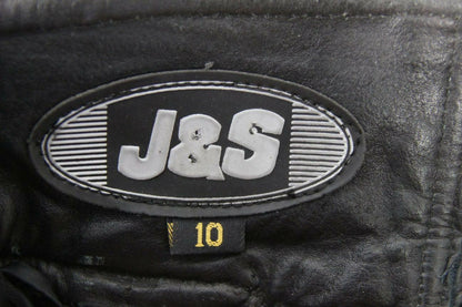 J&S CLASSIC BLACK LEATHER BIKER TROUSERS SIZE 10: WAIST 28 IN/INSIDE LEG 27.5 IN