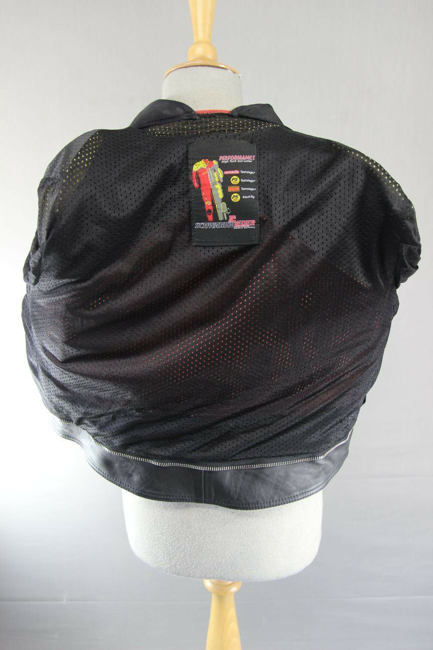 SCHWABENLEDER BLACK, RED & WHITE LEATHER WOMEN'S/GIRL'S BIKER JACKET 32 INCH