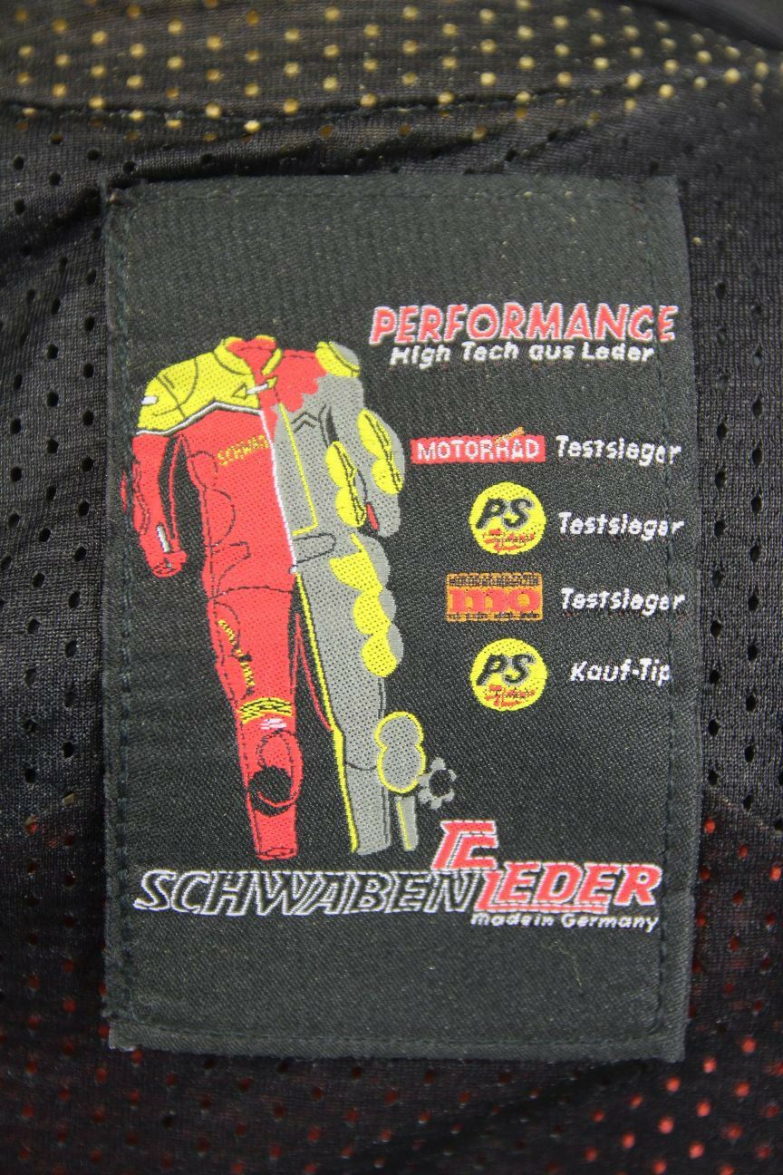 SCHWABENLEDER BLACK, RED & WHITE LEATHER WOMEN'S/GIRL'S BIKER JACKET 32 INCH