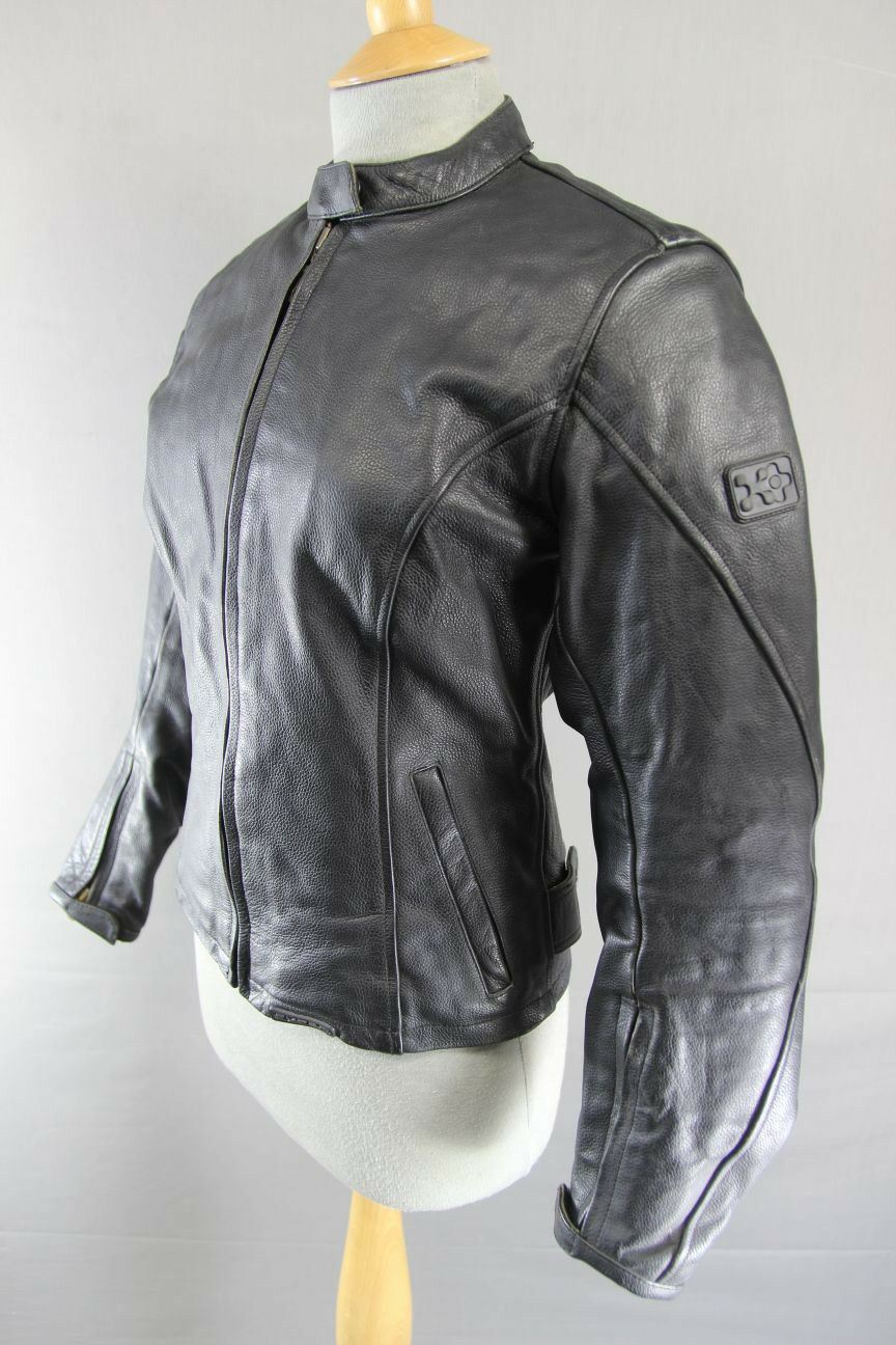 EXERO BLACK LEATHER BIKER JACKET WITH SHOULDER & ELBOW CE PROTECTORS: SIZE 10