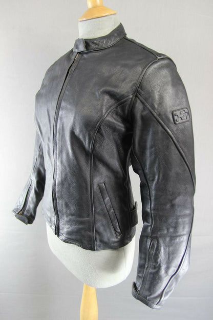 EXERO BLACK LEATHER BIKER JACKET WITH SHOULDER & ELBOW CE PROTECTORS: SIZE 10