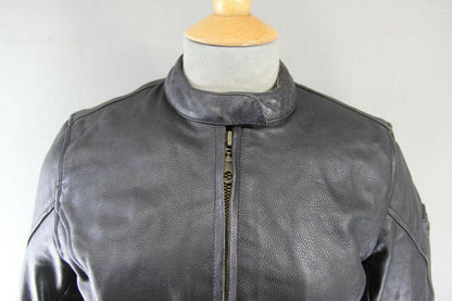 EXERO BLACK LEATHER BIKER JACKET WITH SHOULDER & ELBOW CE PROTECTORS: SIZE 10