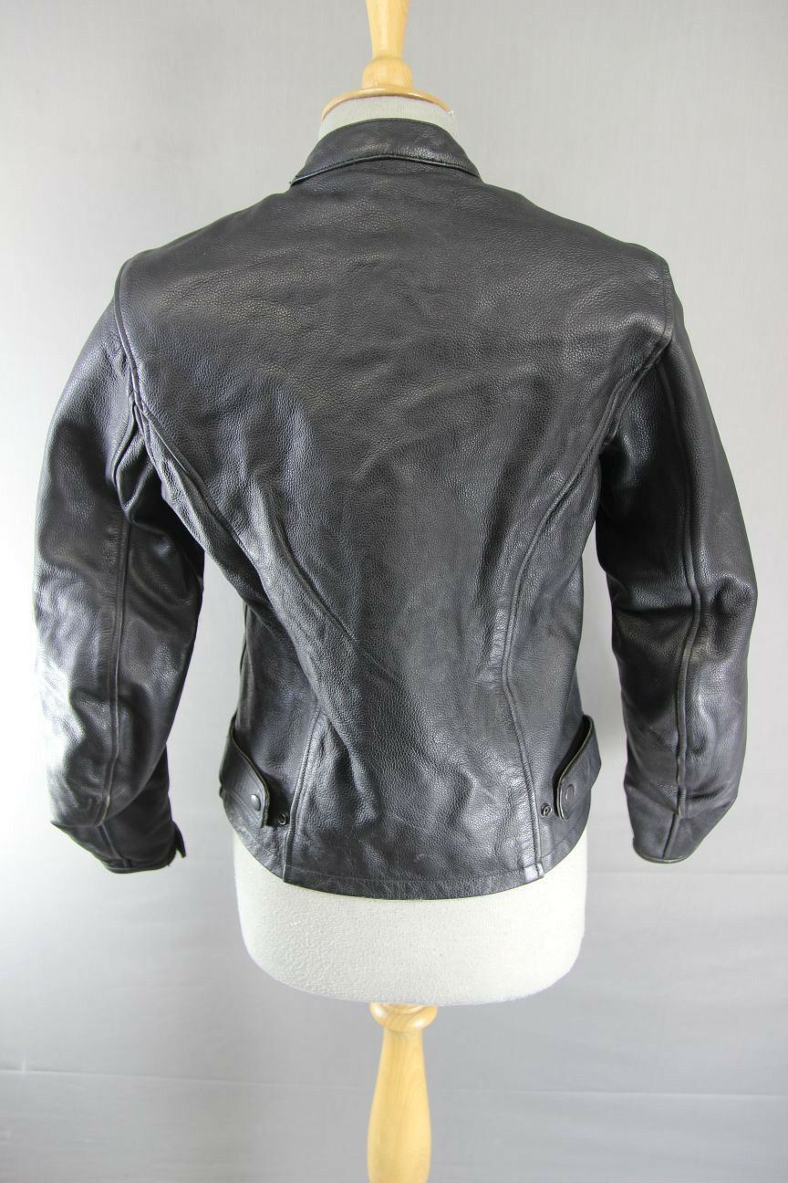 EXERO BLACK LEATHER BIKER JACKET WITH SHOULDER & ELBOW CE PROTECTORS: SIZE 10