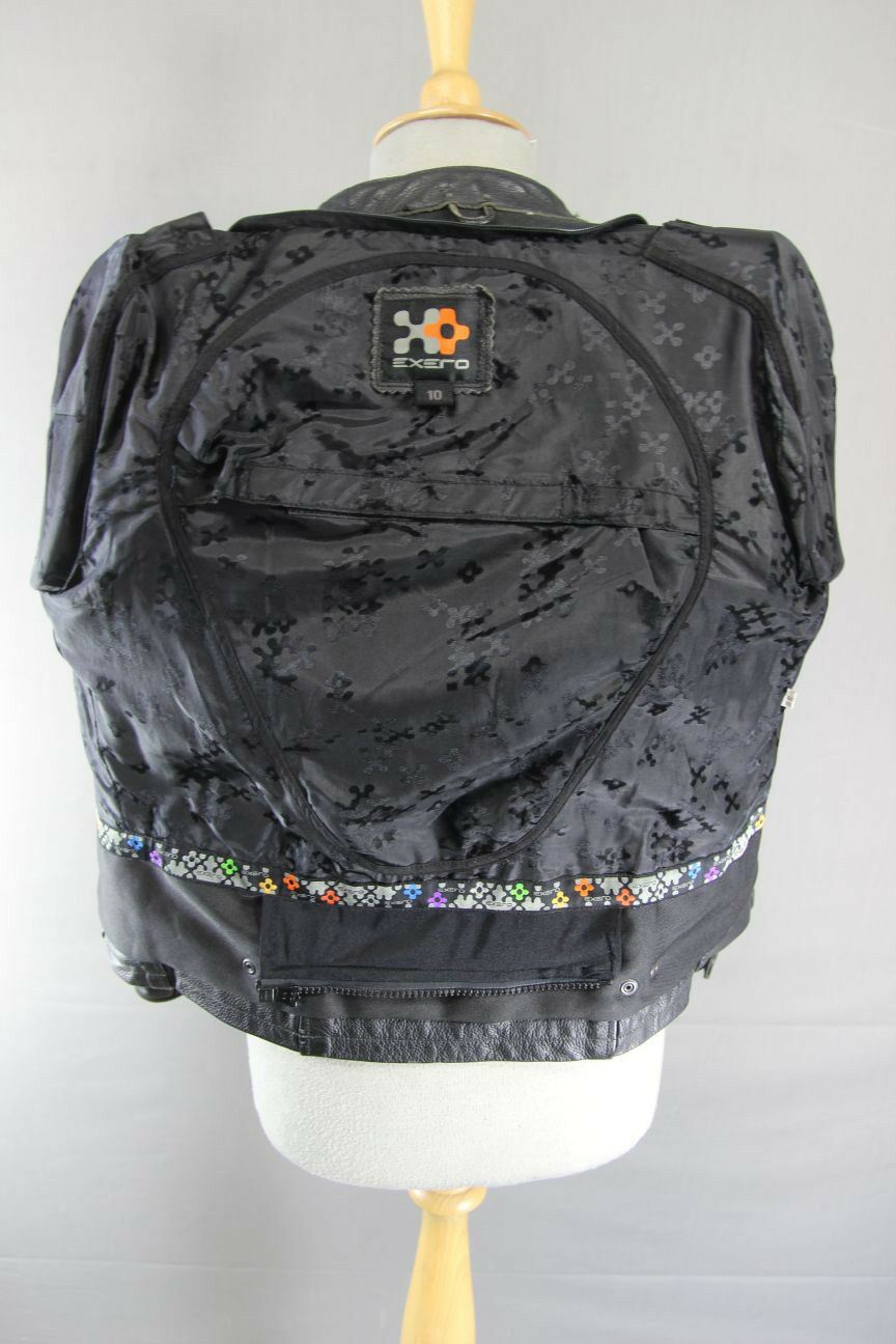 EXERO BLACK LEATHER BIKER JACKET WITH SHOULDER & ELBOW CE PROTECTORS: SIZE 10