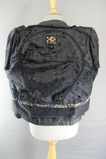 EXERO BLACK LEATHER BIKER JACKET WITH SHOULDER & ELBOW CE PROTECTORS: SIZE 10