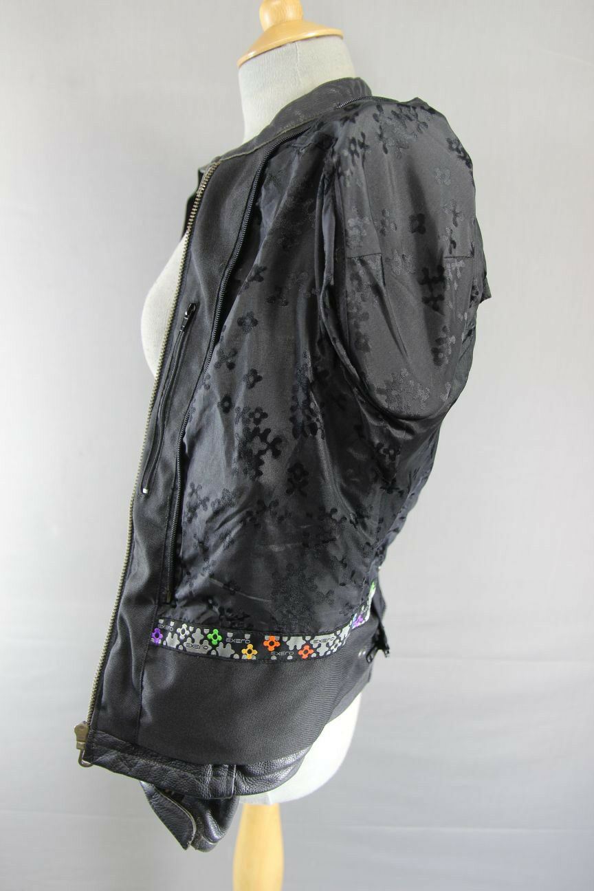 EXERO BLACK LEATHER BIKER JACKET WITH SHOULDER & ELBOW CE PROTECTORS: SIZE 10