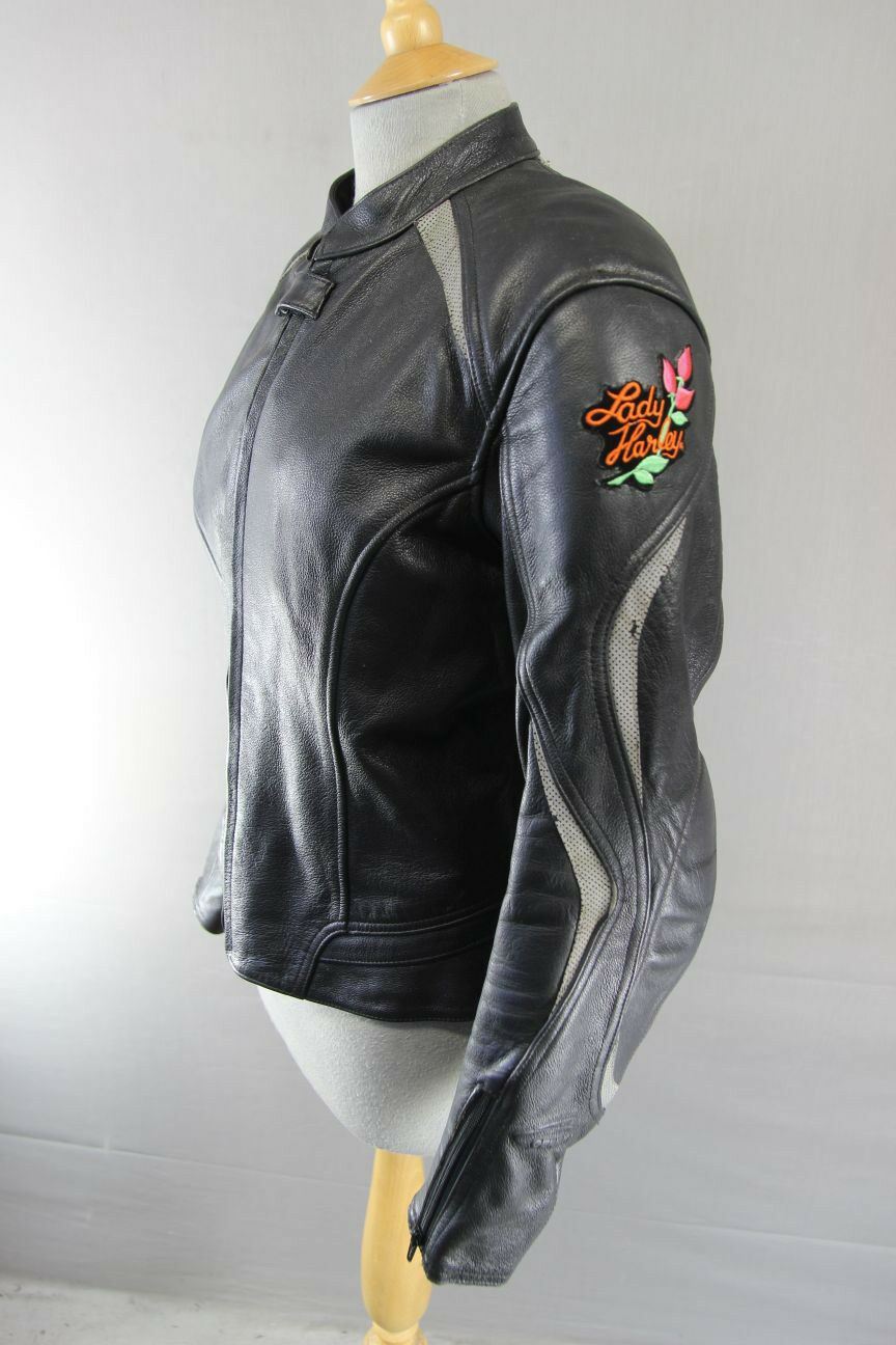 HEIN GERICKE BLACK LEATHER BIKER JACKET  WITH CE HIPROTEC PROTECTORS: SIZE 14