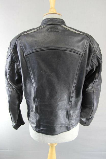 HEIN GERICKE BLACK LEATHER BIKER JACKET  WITH CE HIPROTEC PROTECTORS: SIZE 14