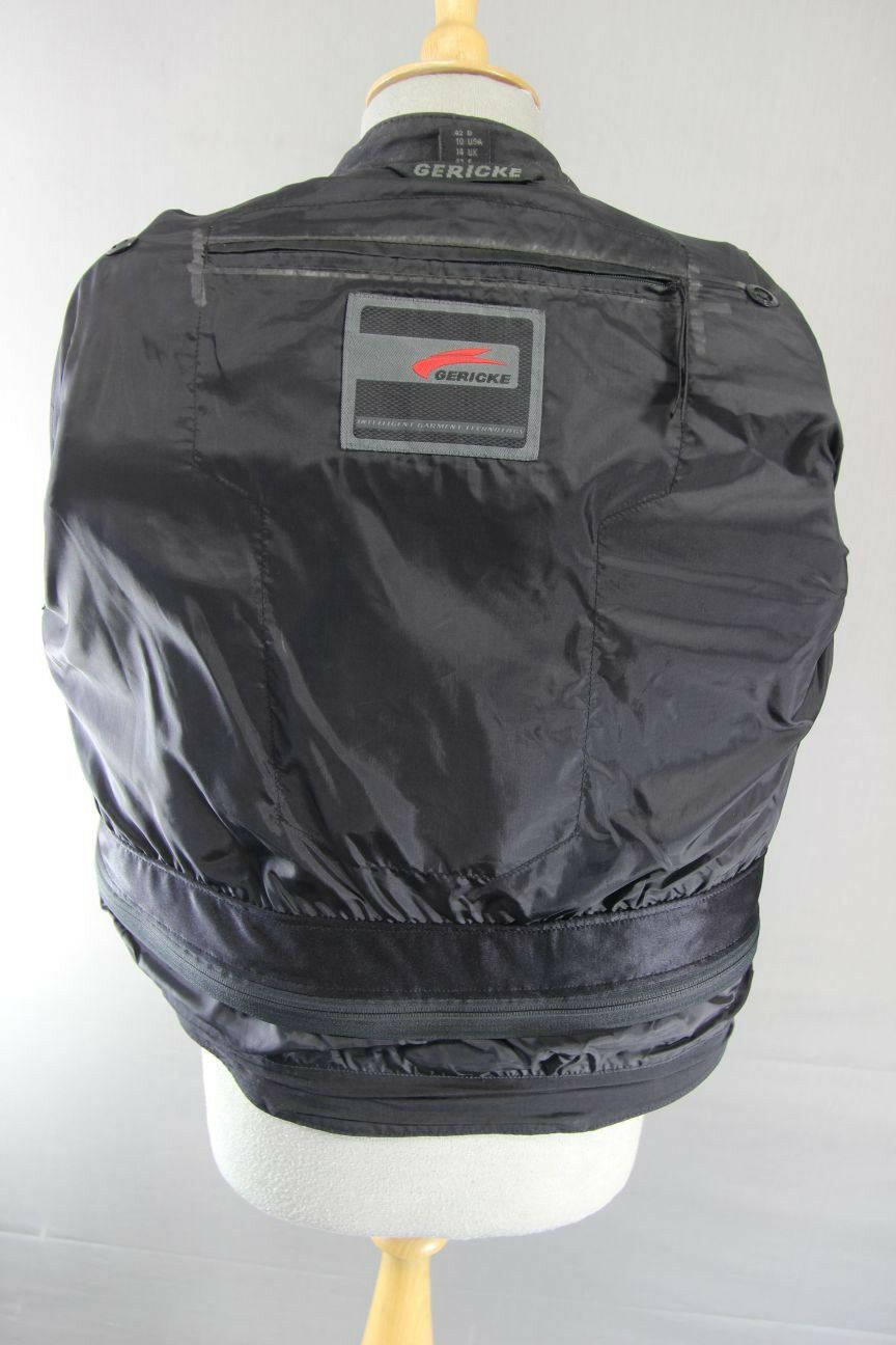 HEIN GERICKE BLACK LEATHER BIKER JACKET  WITH CE HIPROTEC PROTECTORS: SIZE 14