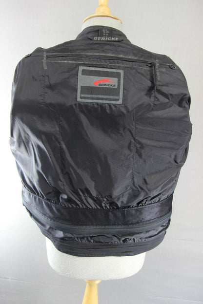 HEIN GERICKE BLACK LEATHER BIKER JACKET  WITH CE HIPROTEC PROTECTORS: SIZE 14