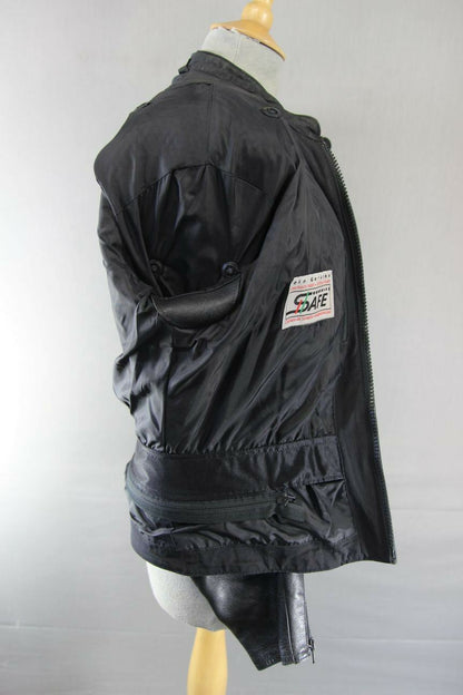 HEIN GERICKE BLACK LEATHER BIKER JACKET  WITH CE HIPROTEC PROTECTORS: SIZE 14
