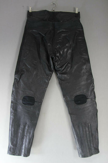 RIDERZ BLACK LEATHER BIKER TROUSERS SIZE 12: WAIST 32 INCH/INSIDE LEG 29 INCH
