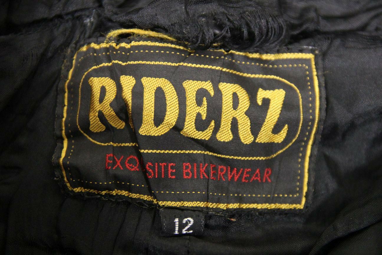 RIDERZ BLACK LEATHER BIKER TROUSERS SIZE 12: WAIST 32 INCH/INSIDE LEG 29 INCH