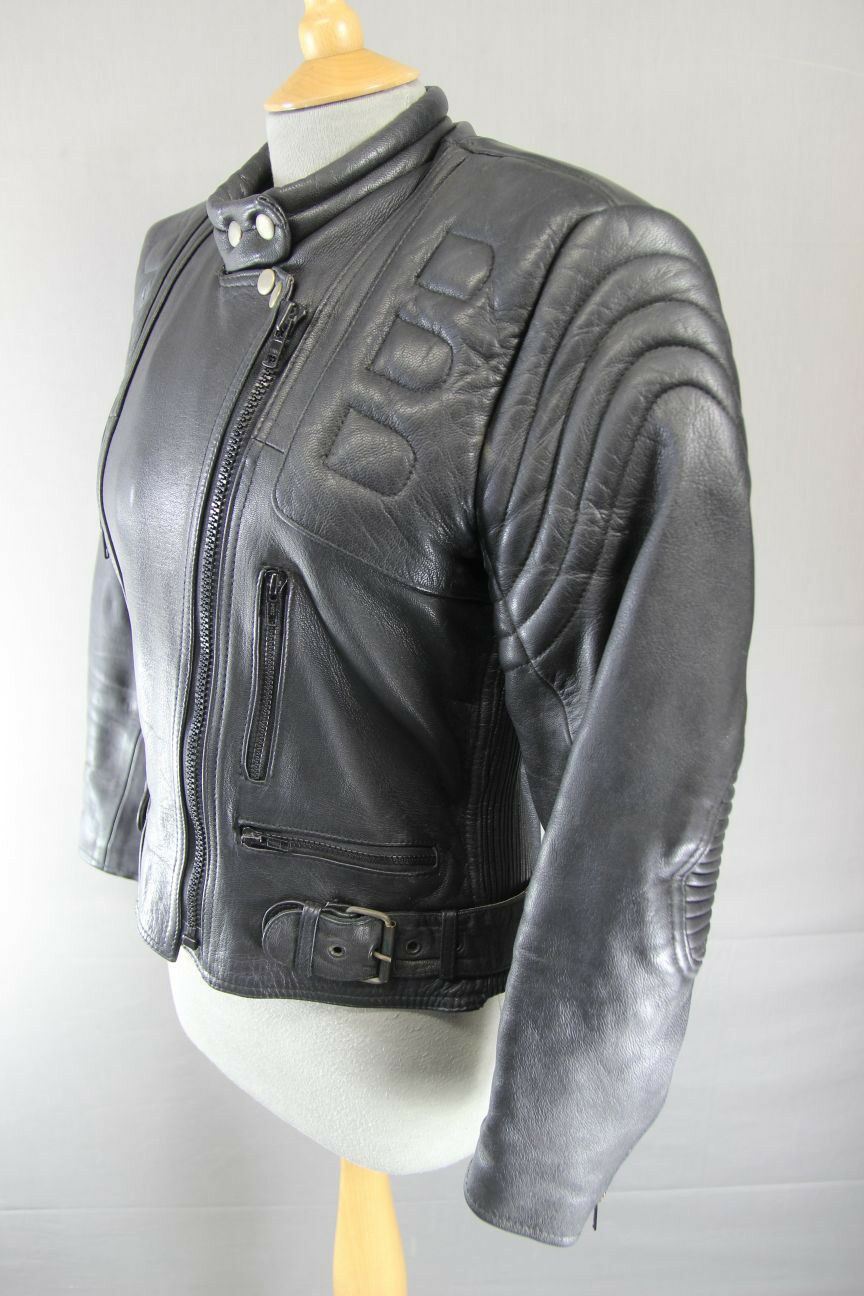 CLASSIC BLACK J&S LEATHERS BIKER JACKET SIZE 12