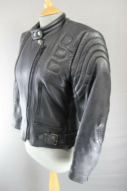 CLASSIC BLACK J&S LEATHERS BIKER JACKET SIZE 12