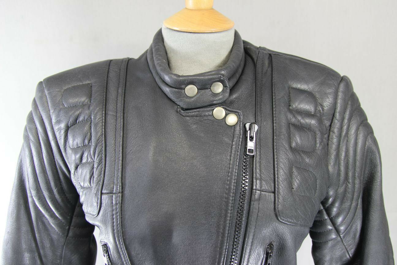 CLASSIC BLACK J&S LEATHERS BIKER JACKET SIZE 12