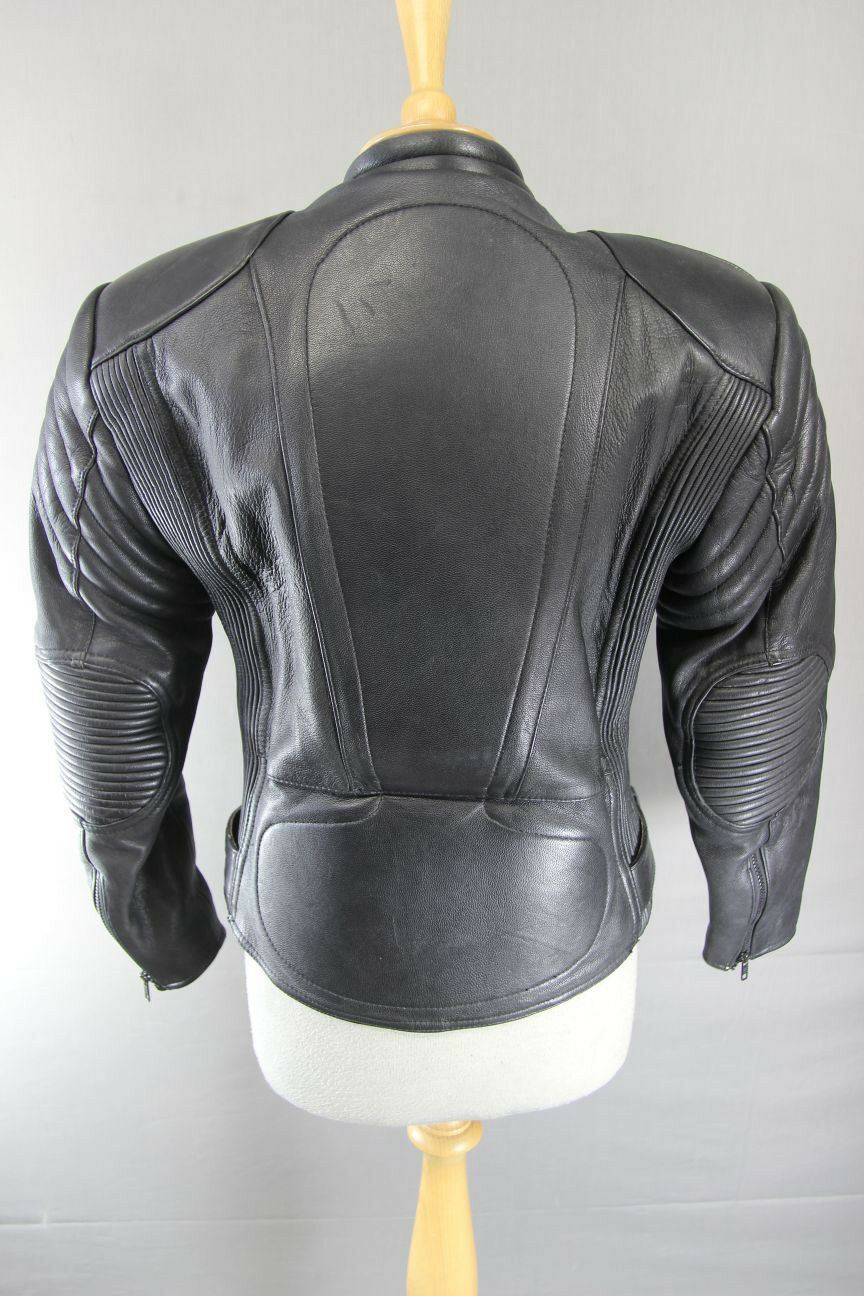 CLASSIC BLACK J&S LEATHERS BIKER JACKET SIZE 12