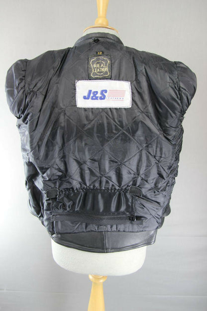 CLASSIC BLACK J&S LEATHERS BIKER JACKET SIZE 12