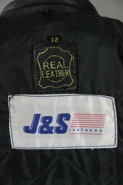 CLASSIC BLACK J&S LEATHERS BIKER JACKET SIZE 12