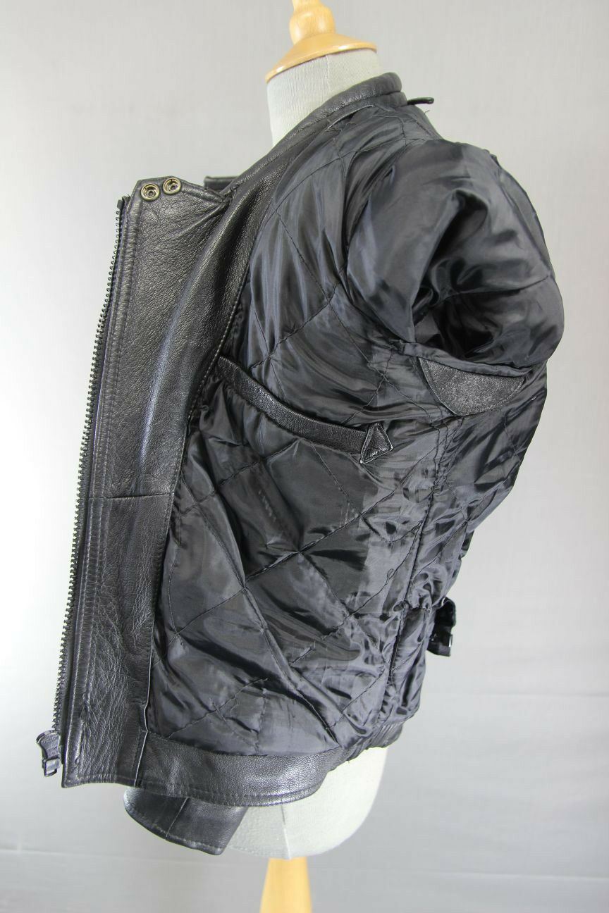 CLASSIC BLACK J&S LEATHERS BIKER JACKET SIZE 12