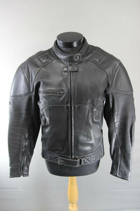 CLASSIC BIKO BLACK LEATHER BIKER JACKET: SIZE 14