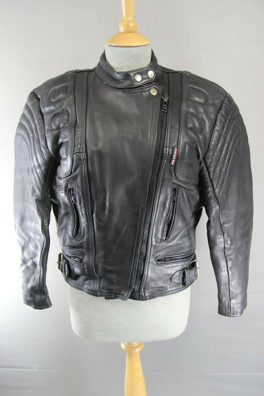 CLASSIC BRITISH DESIGNED & STYLED RHINO COWHIDE LEATHER BIKER JACKET: SIZE 12