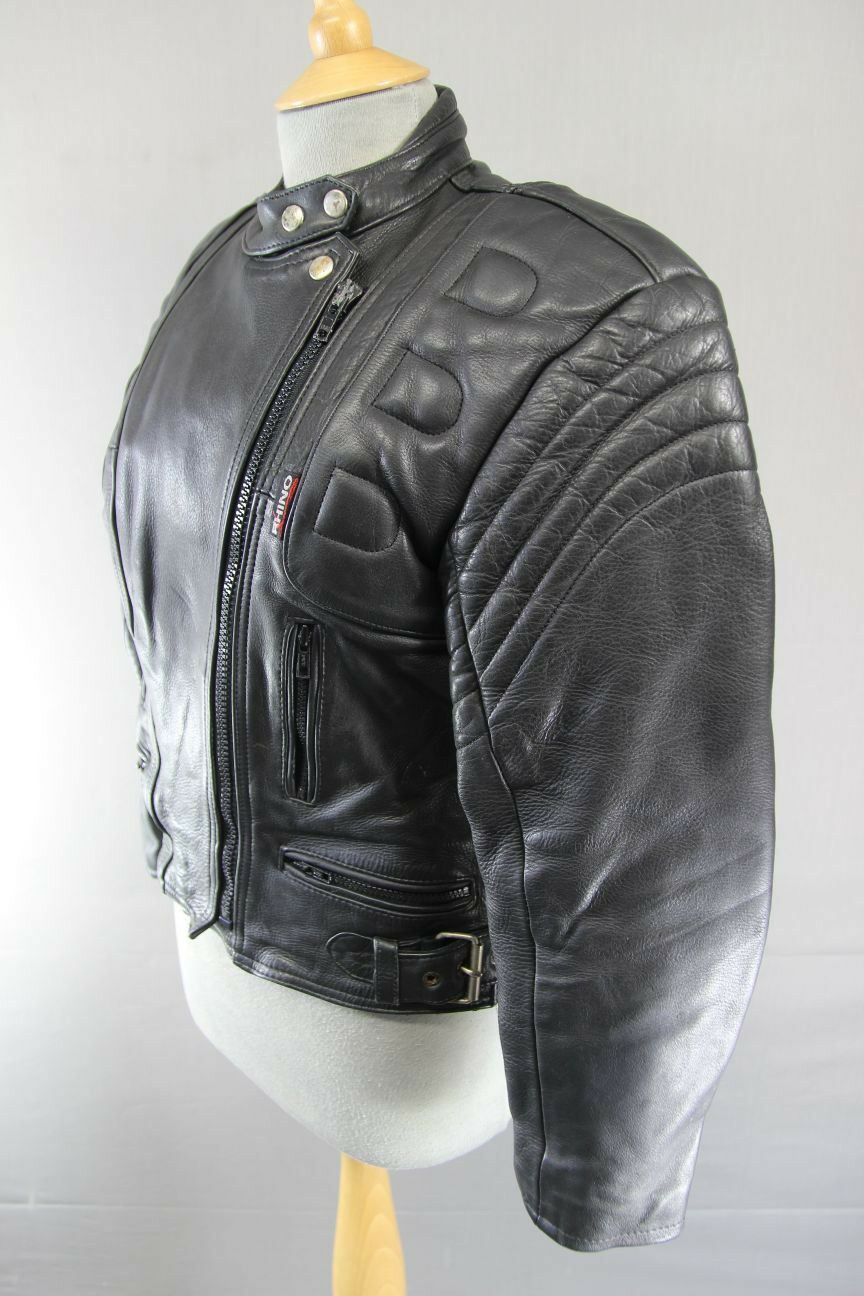 CLASSIC BRITISH DESIGNED & STYLED RHINO COWHIDE LEATHER BIKER JACKET: SIZE 12
