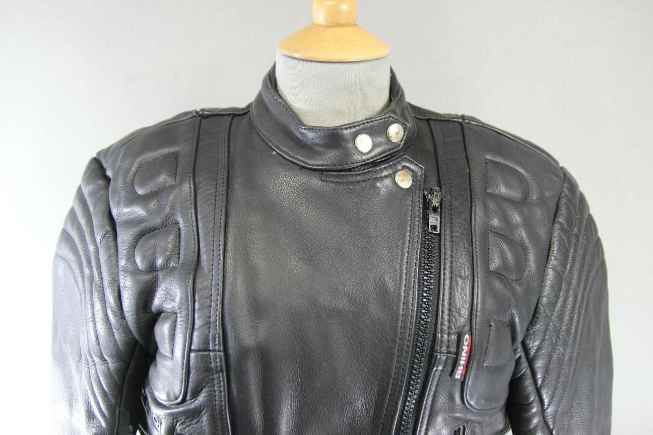 CLASSIC BRITISH DESIGNED & STYLED RHINO COWHIDE LEATHER BIKER JACKET: SIZE 12