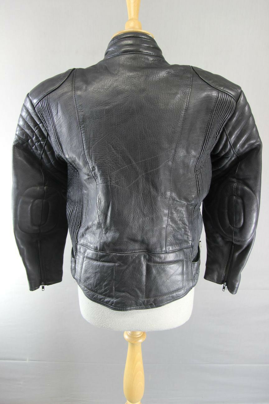 CLASSIC BRITISH DESIGNED & STYLED RHINO COWHIDE LEATHER BIKER JACKET: SIZE 12