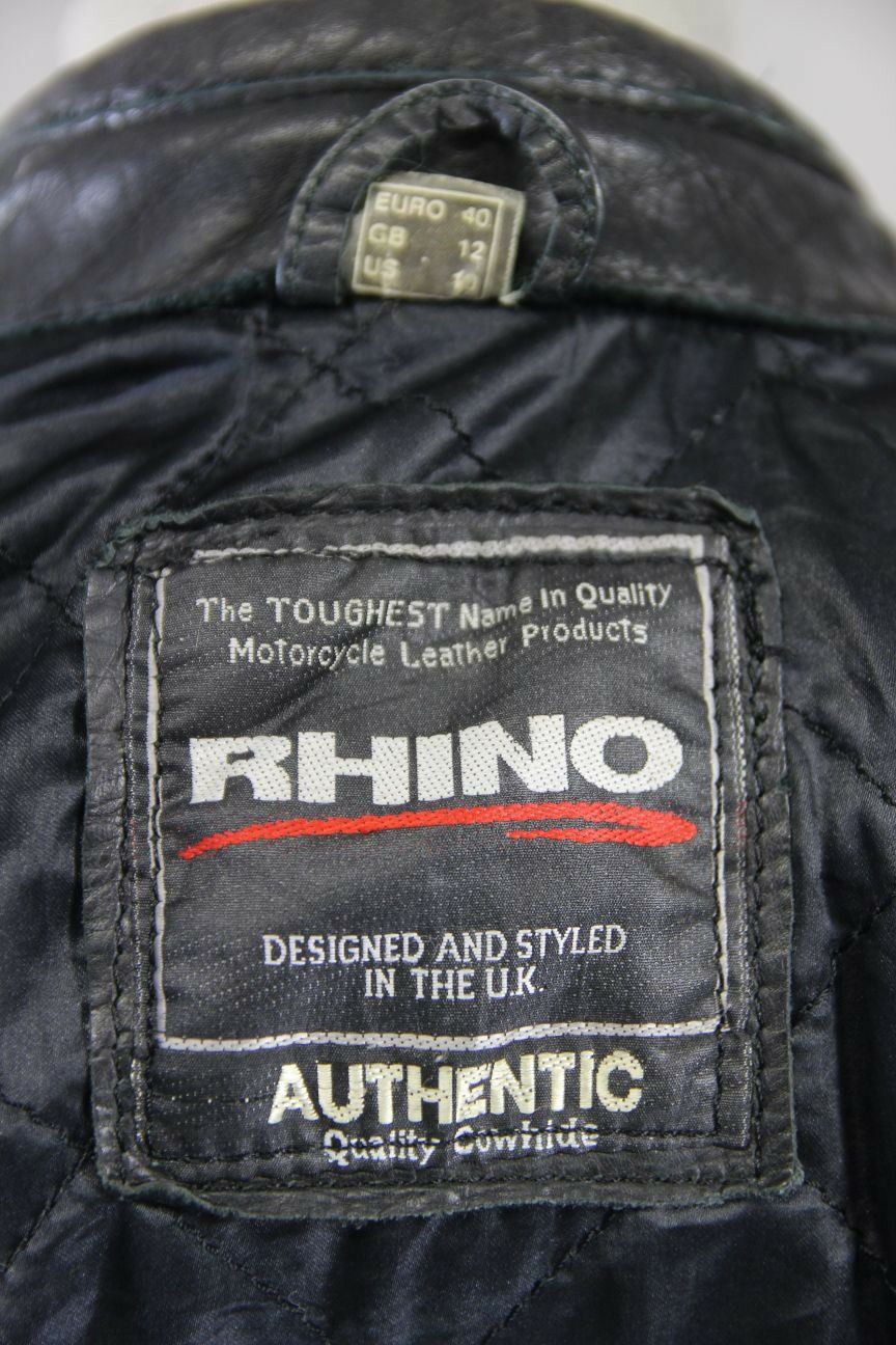 CLASSIC BRITISH DESIGNED & STYLED RHINO COWHIDE LEATHER BIKER JACKET: SIZE 12