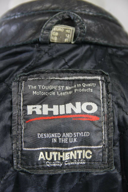 CLASSIC BRITISH DESIGNED & STYLED RHINO COWHIDE LEATHER BIKER JACKET: SIZE 12