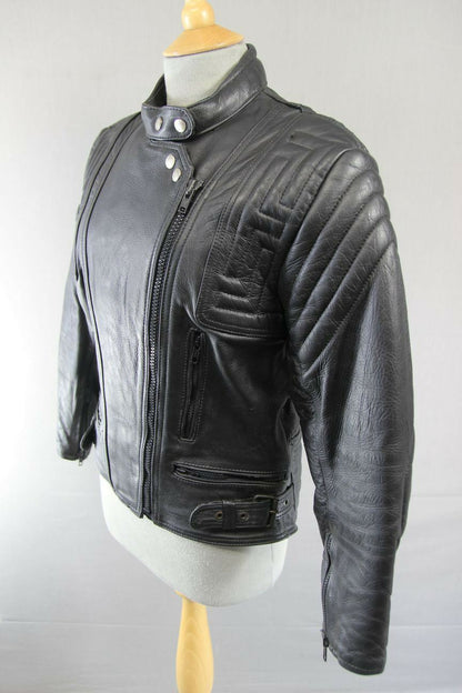 AKITO T-FORCE CLASSIC BLACK LEATHER BIKER JACKET SIZE 14