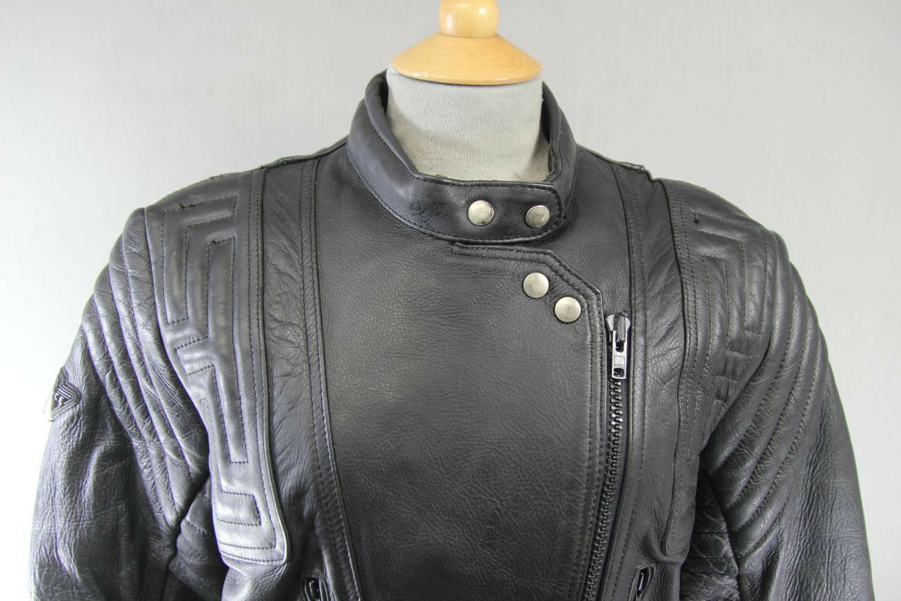 AKITO T-FORCE CLASSIC BLACK LEATHER BIKER JACKET SIZE 14