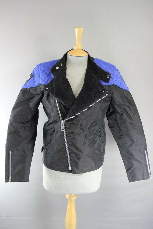 BELSTAFF OUTLAW BRITISH MADE RETRO BLACK & BLUE TEXTILE BIKER JACKET 33 INCH/XS